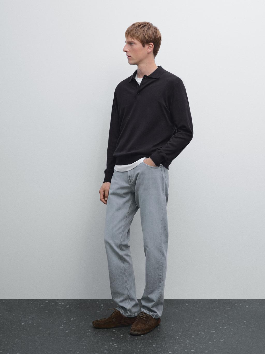 Cotton blend knit polo sweater