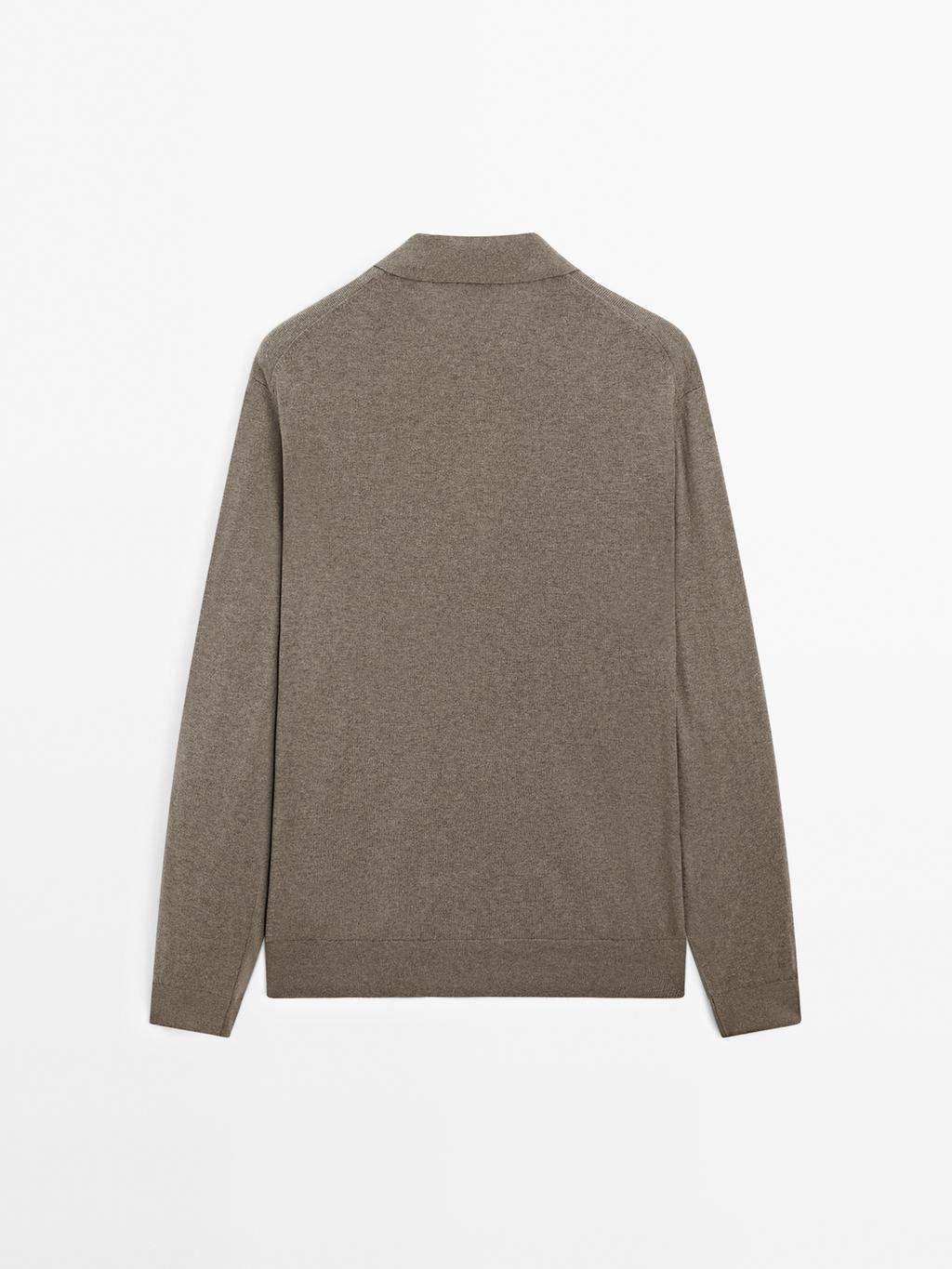 Cotton blend knit polo sweater