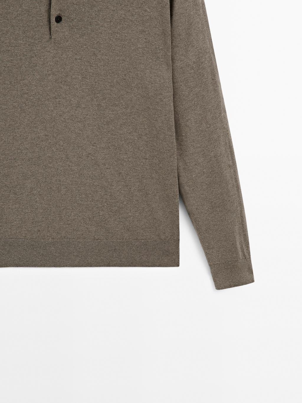 Cotton blend knit polo sweater