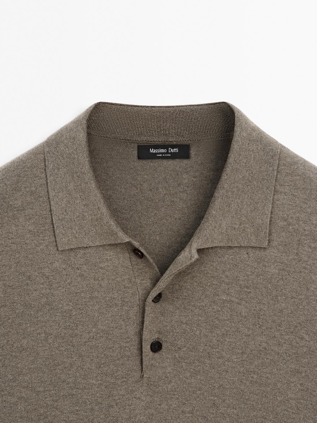 Cotton blend knit polo sweater