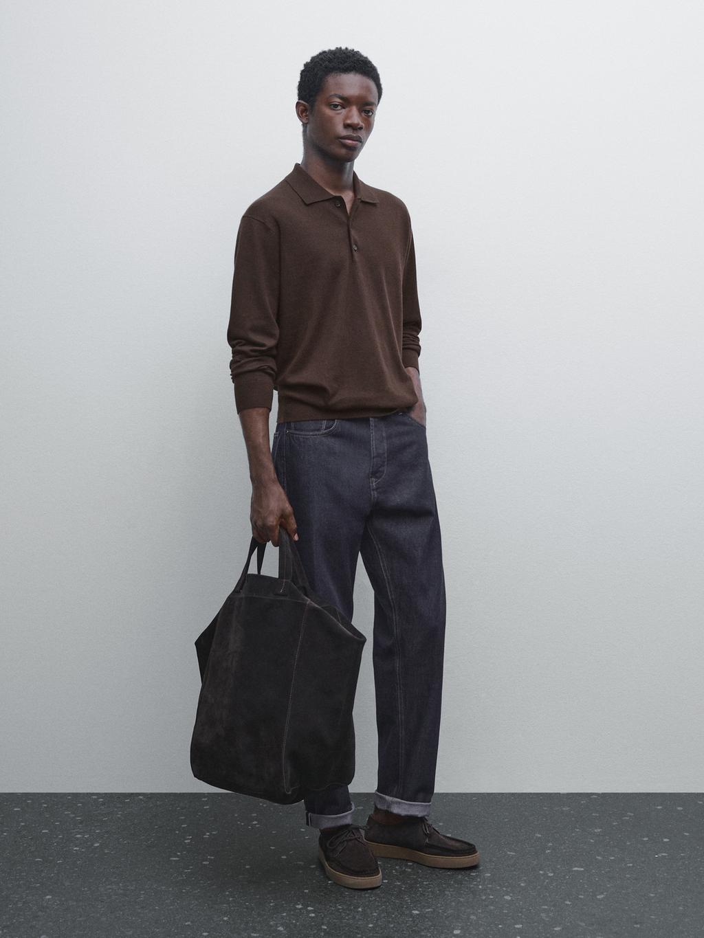 Cotton blend knit polo sweater