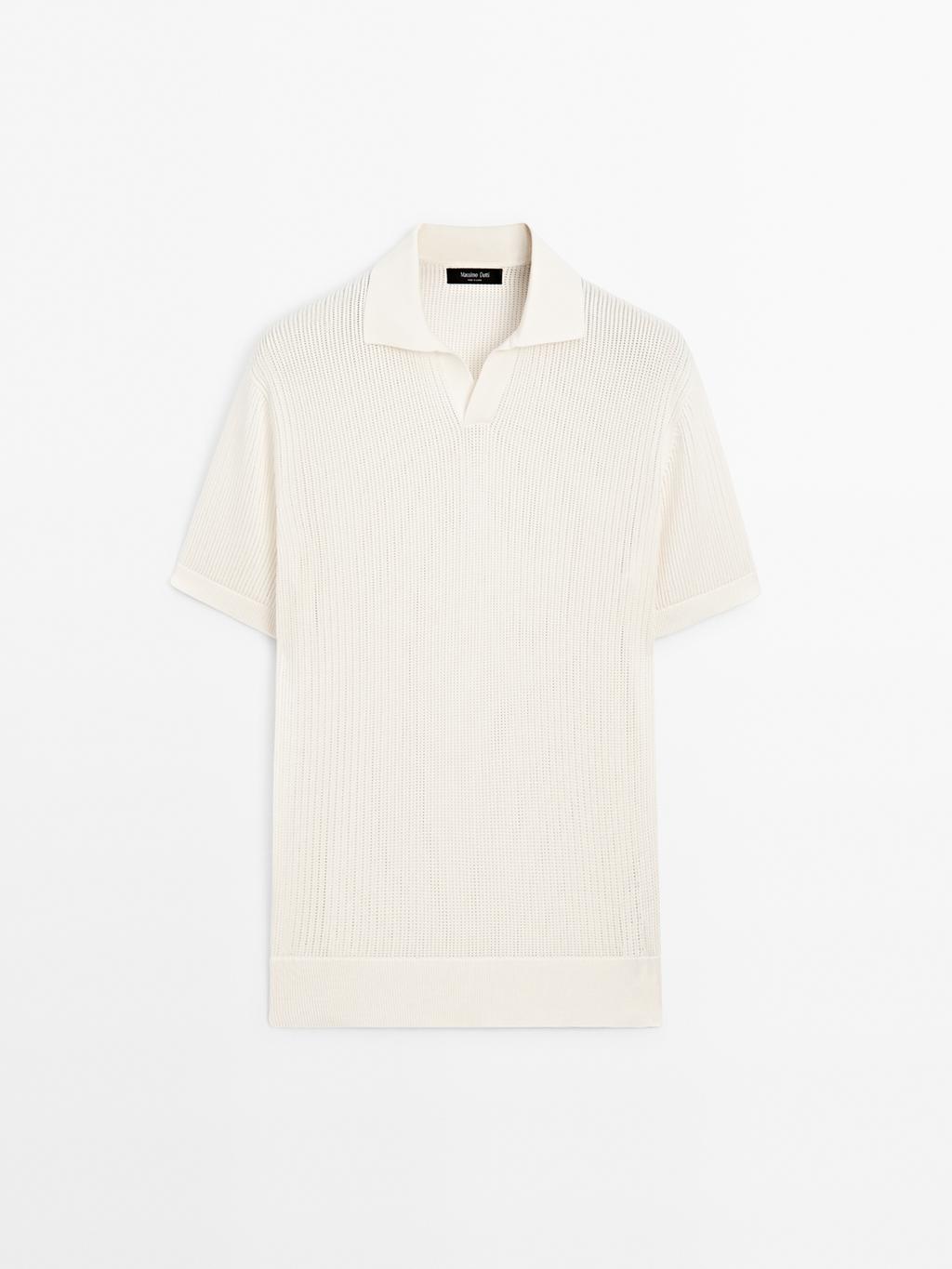 Cutwork V-neck polo shirt