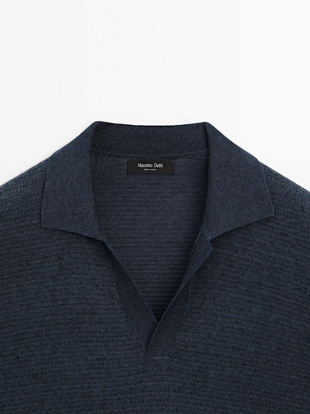 Linen and cotton knit polo shirt