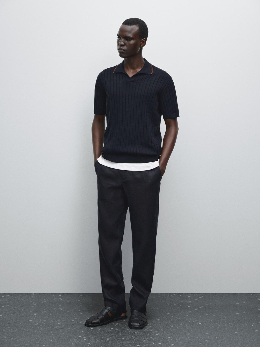 Ribbed knit polo shirt