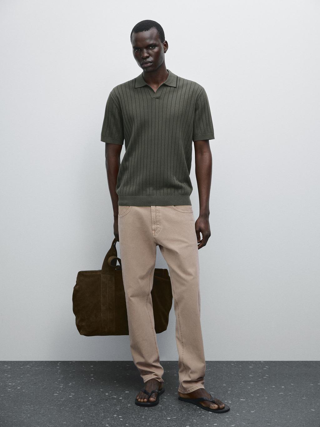 Ribbed knit polo shirt