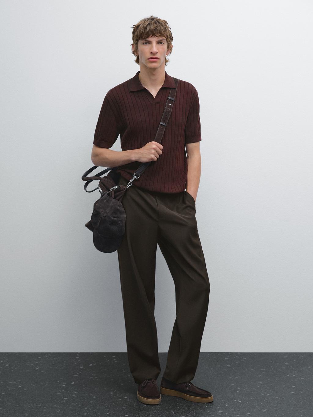 Ribbed knit polo shirt