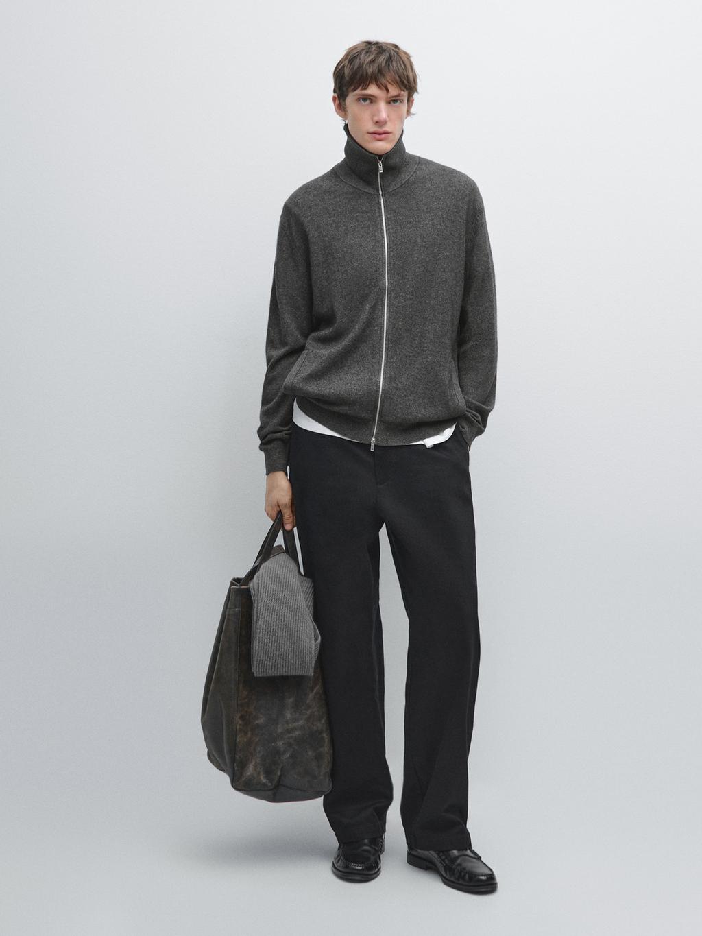 Zip-up high neck cardigan