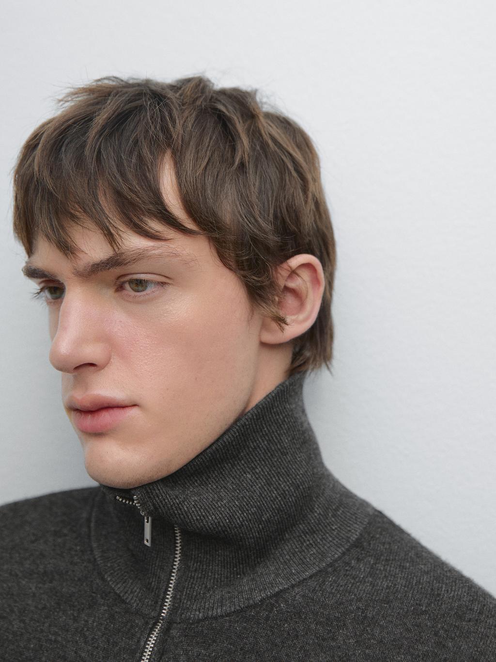 Zip-up high neck cardigan