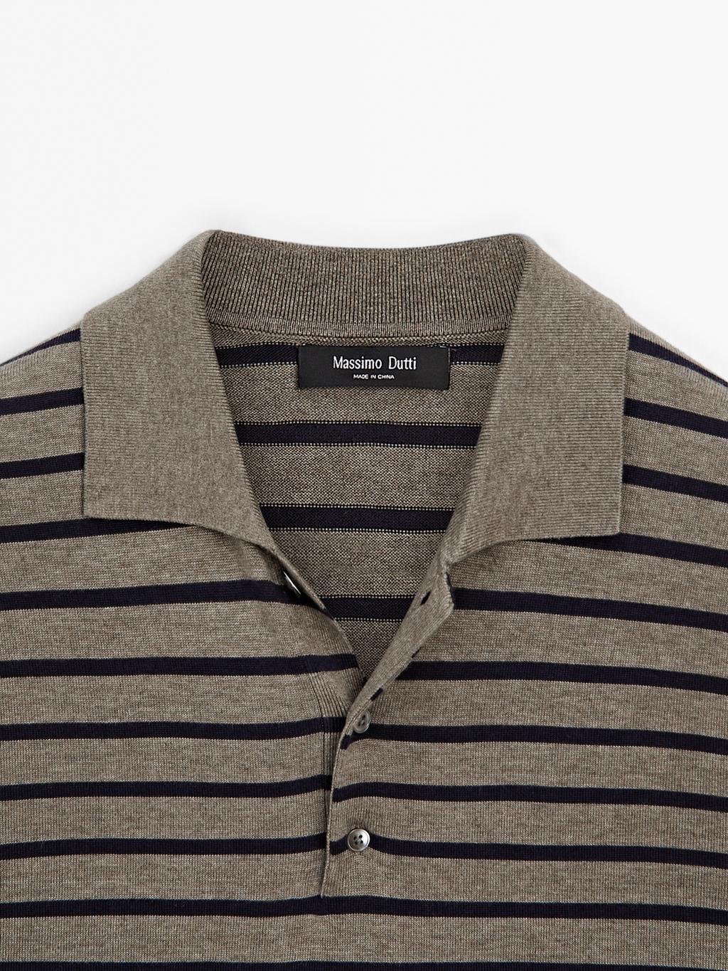 Short sleeve striped knit polo shirt