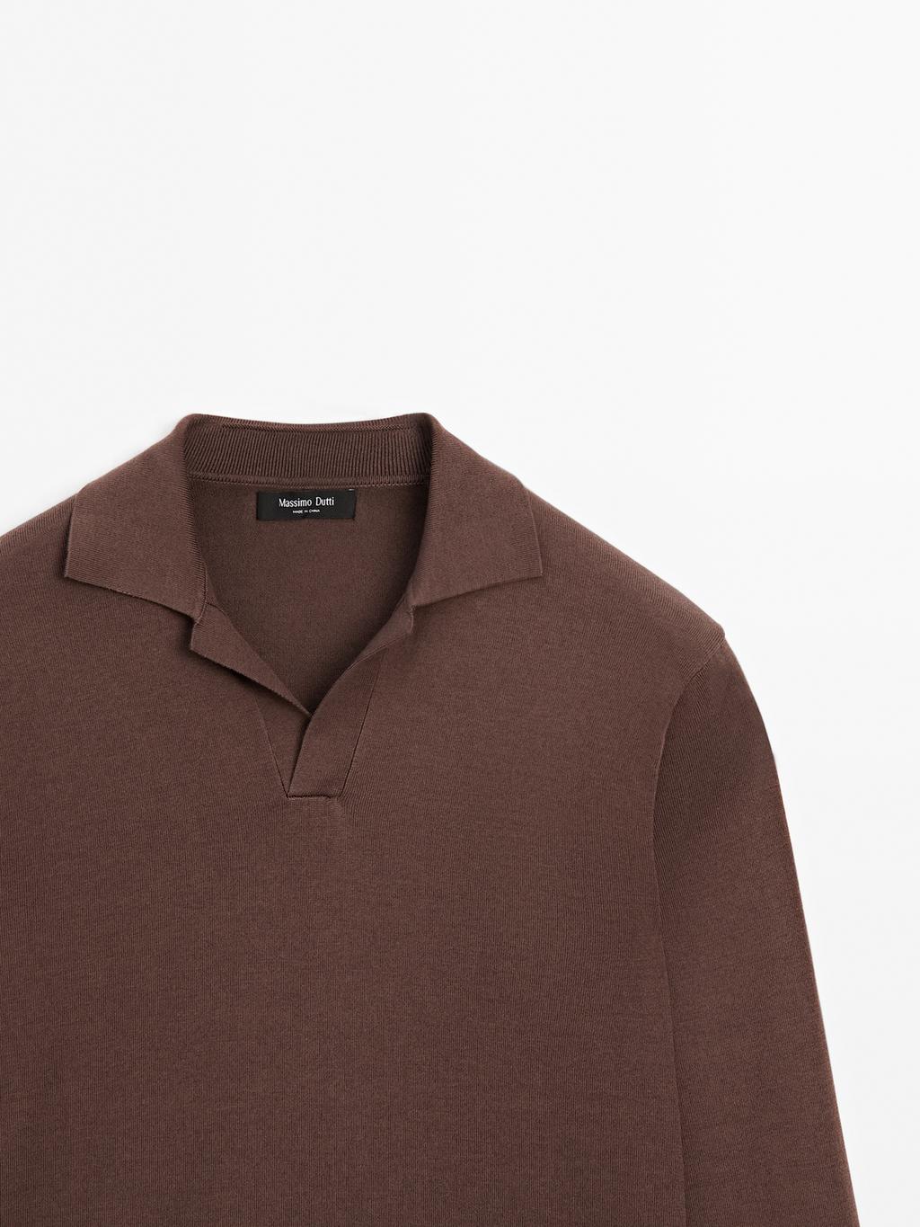 Cotton and silk blend knit polo sweater