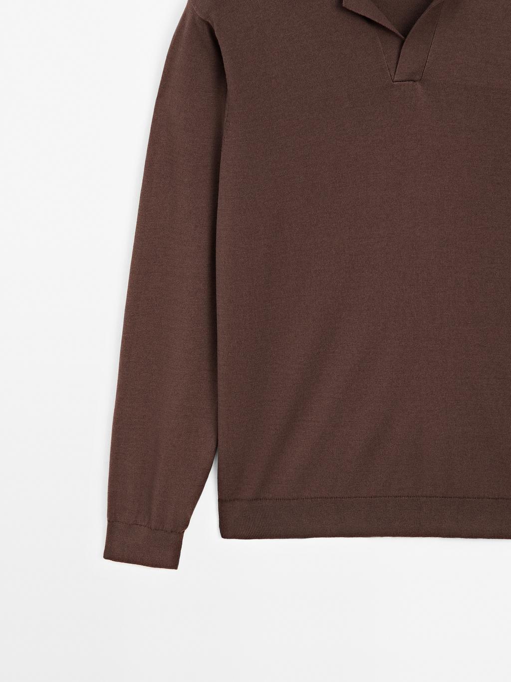 Cotton and silk blend knit polo sweater