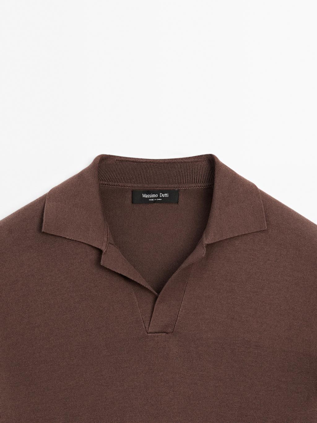 Cotton and silk blend knit polo sweater