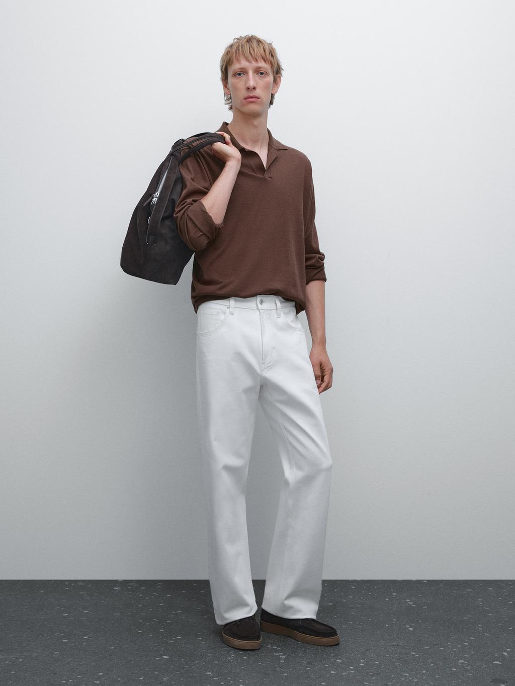 Cotton and silk blend knit polo sweater