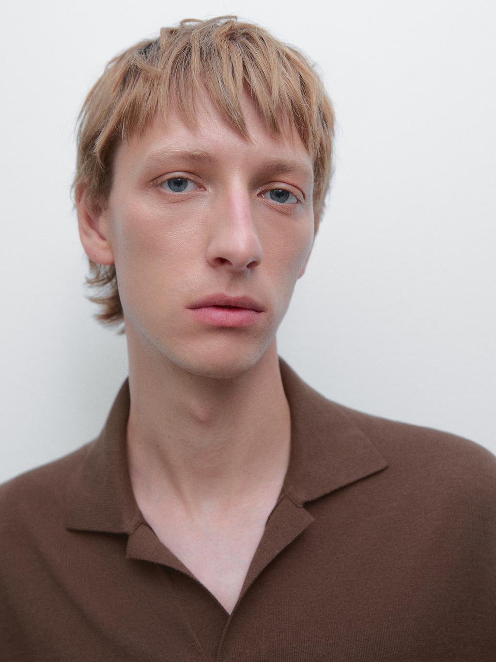 Cotton and silk blend knit polo sweater