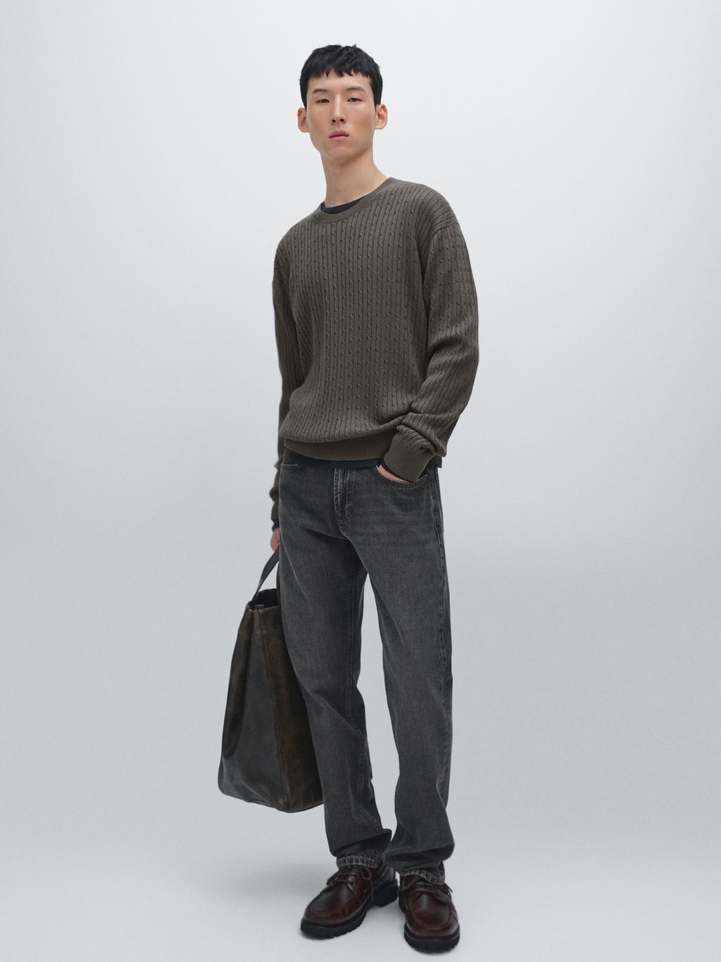 Cotton blend cable-knit sweater