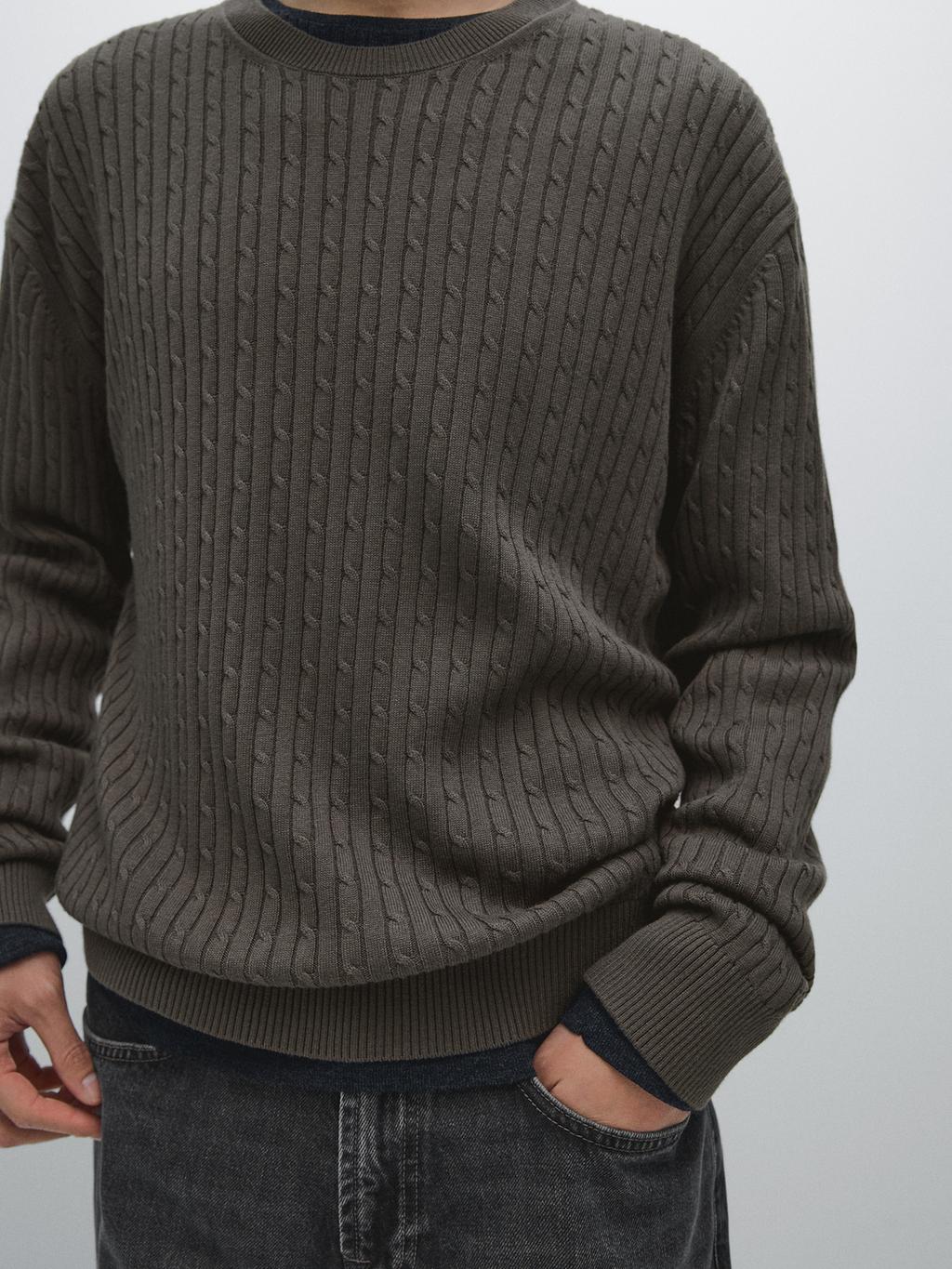 Cotton blend cable-knit sweater
