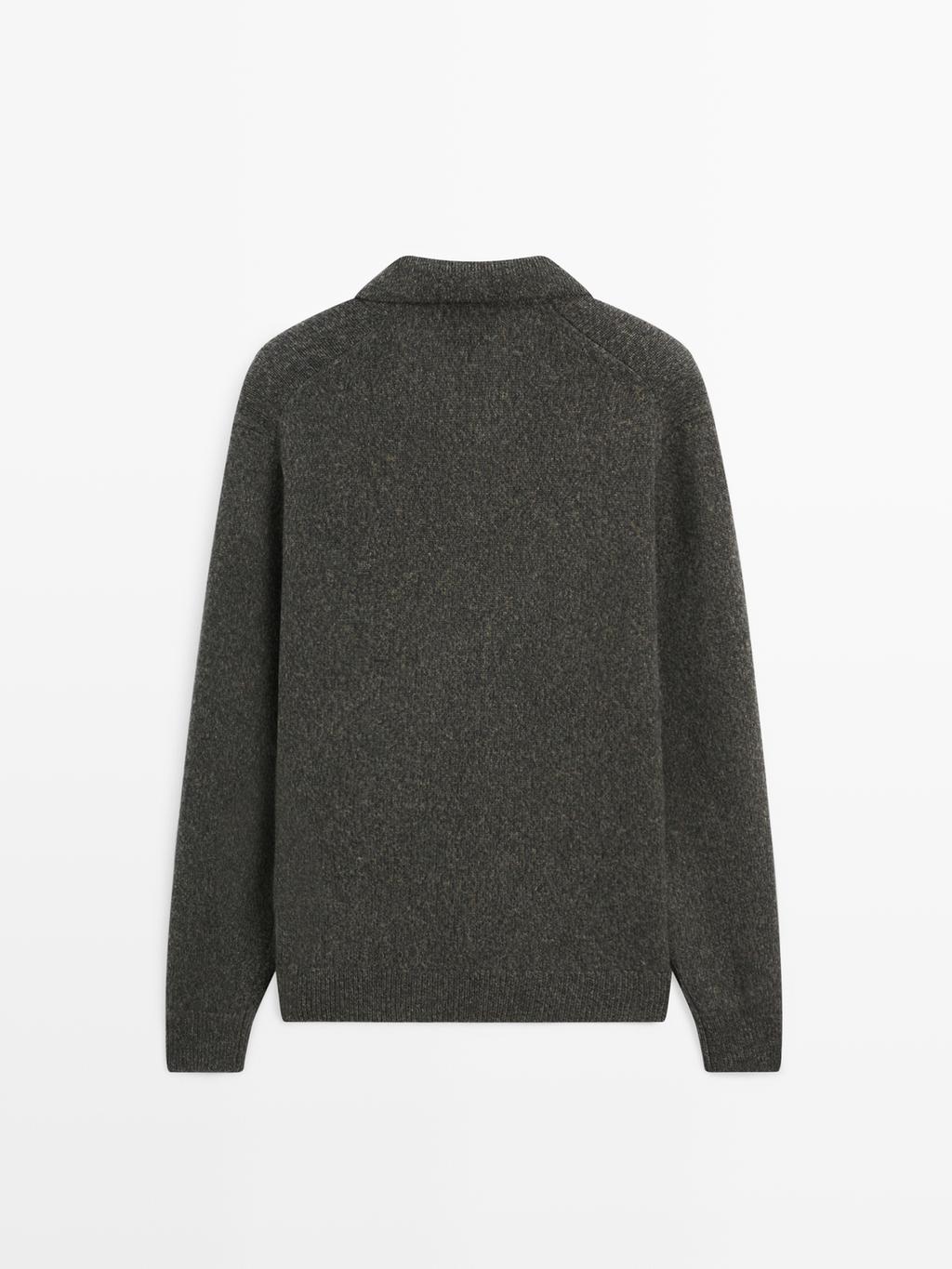 Flecked V-neck knit polo sweater