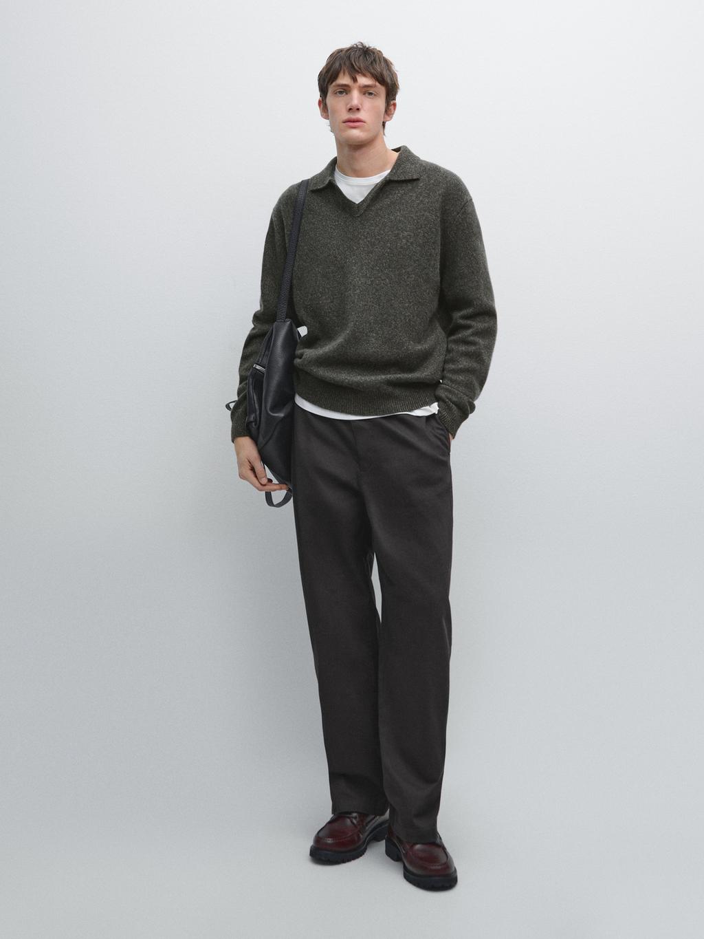 Flecked V-neck knit polo sweater