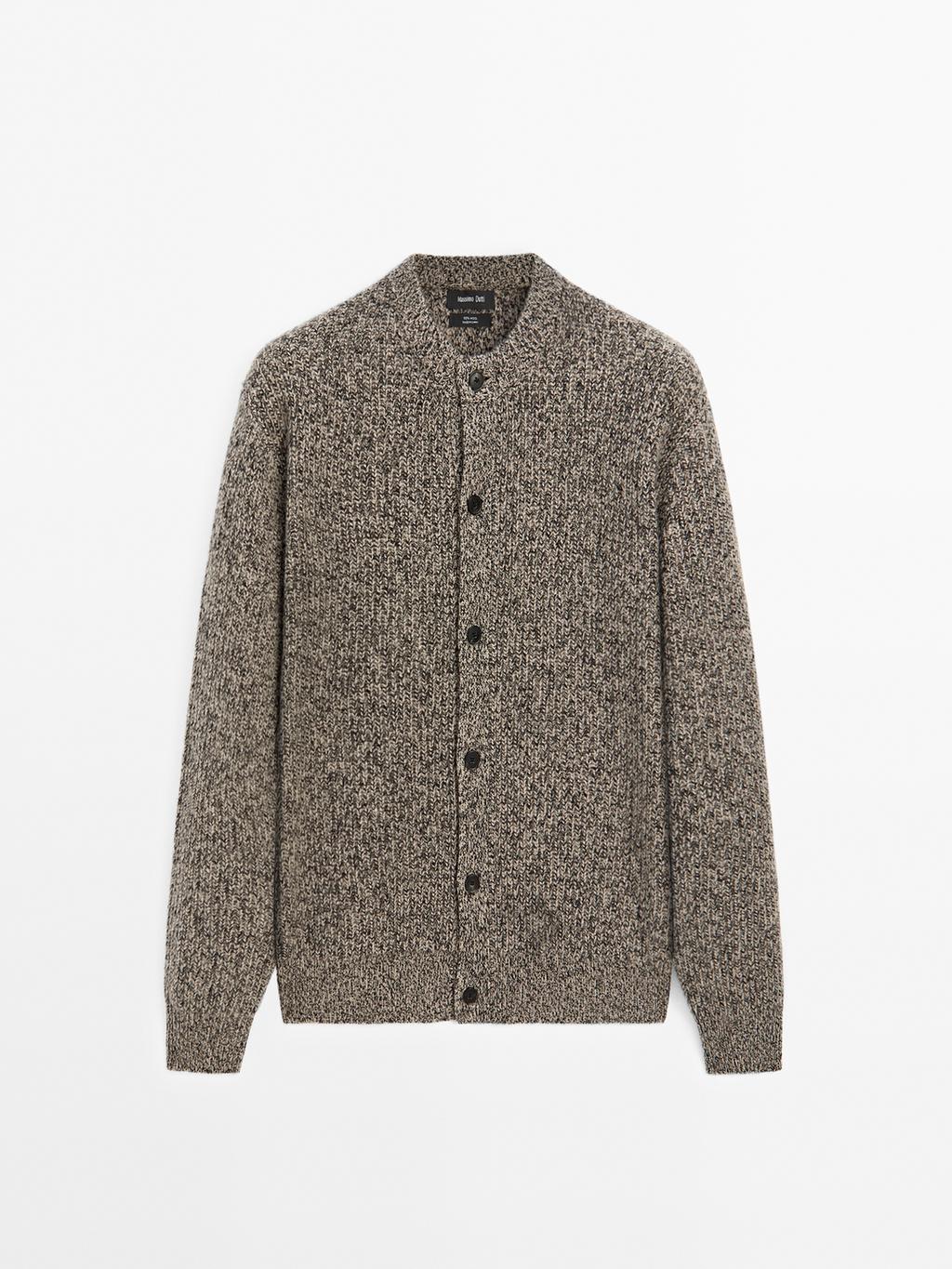 100% wool flecked knit cardigan