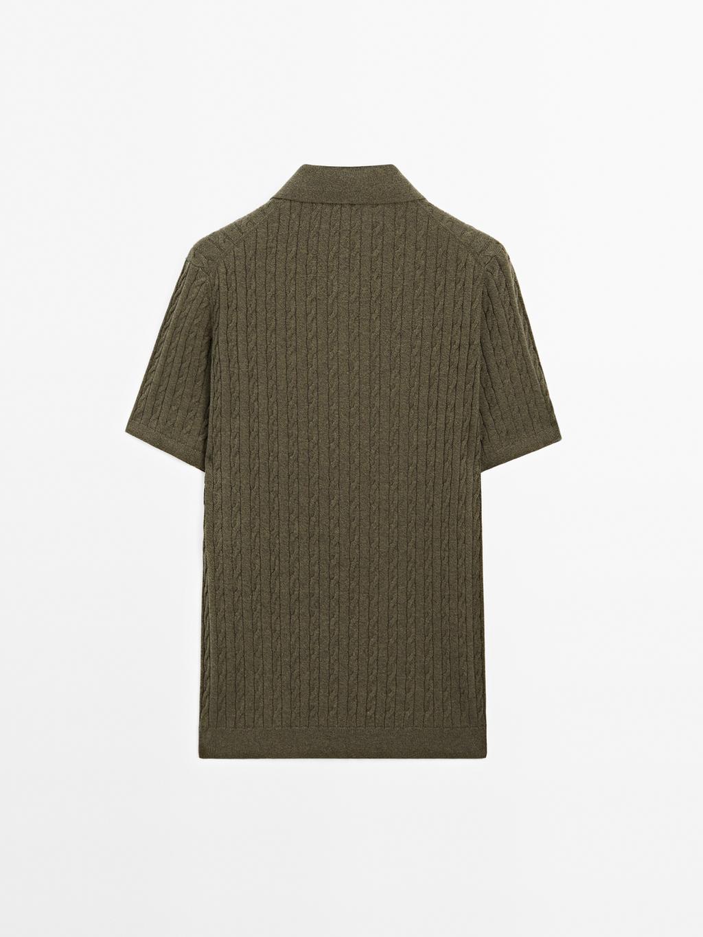 Cable-knit polo shirt