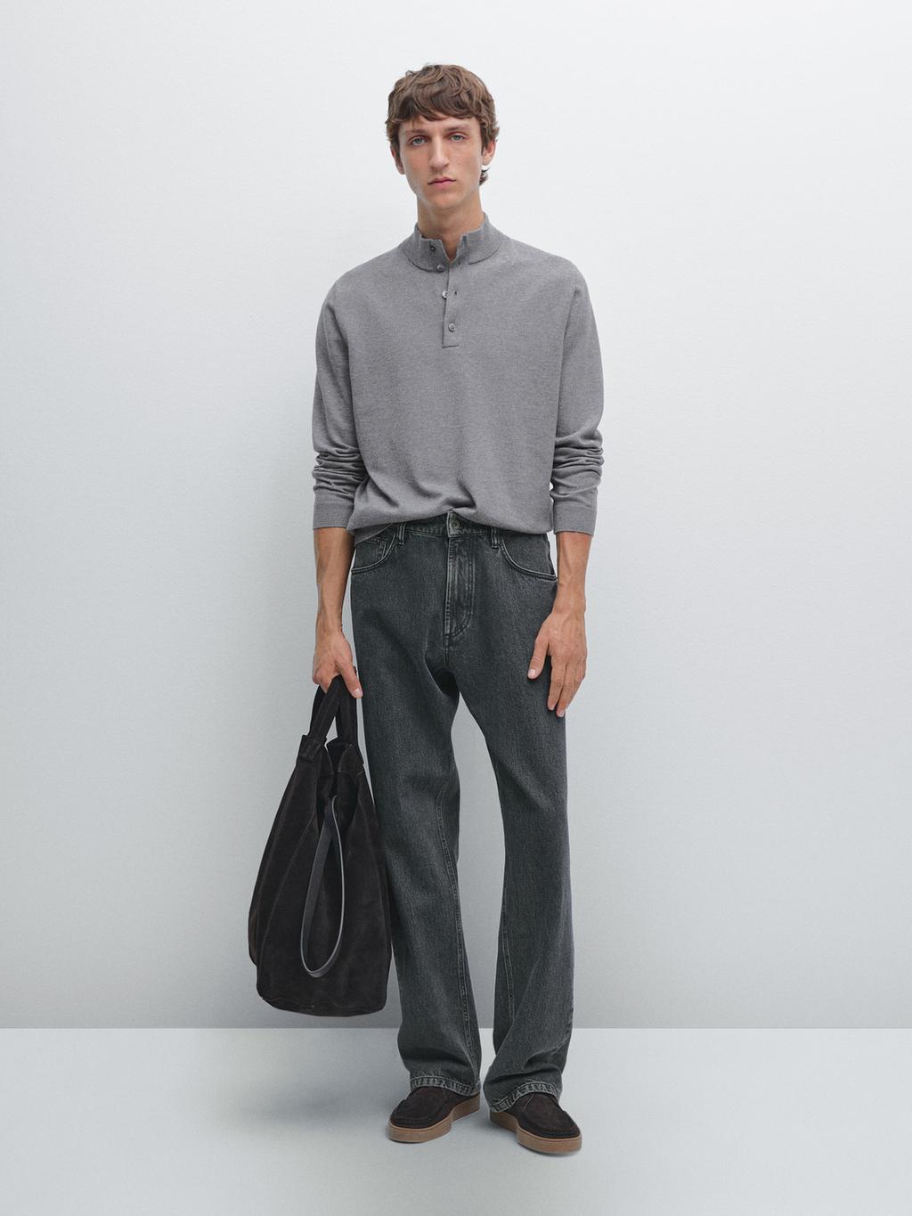 Knit sweater with mock button neck