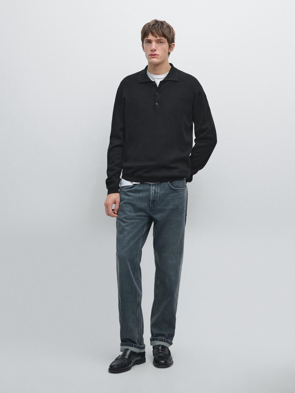 Wool and cotton knit polo sweater