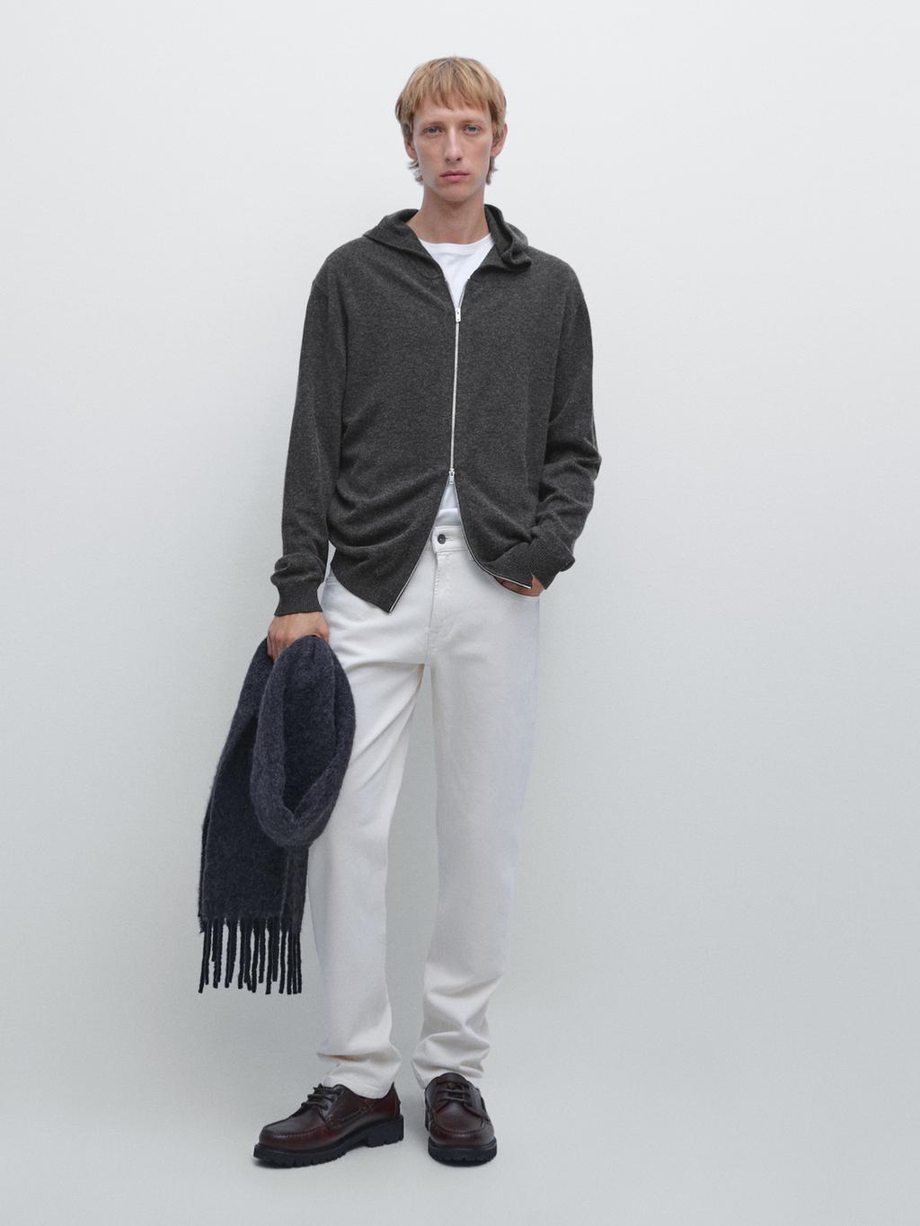 Zip-up knit cardigan with hood