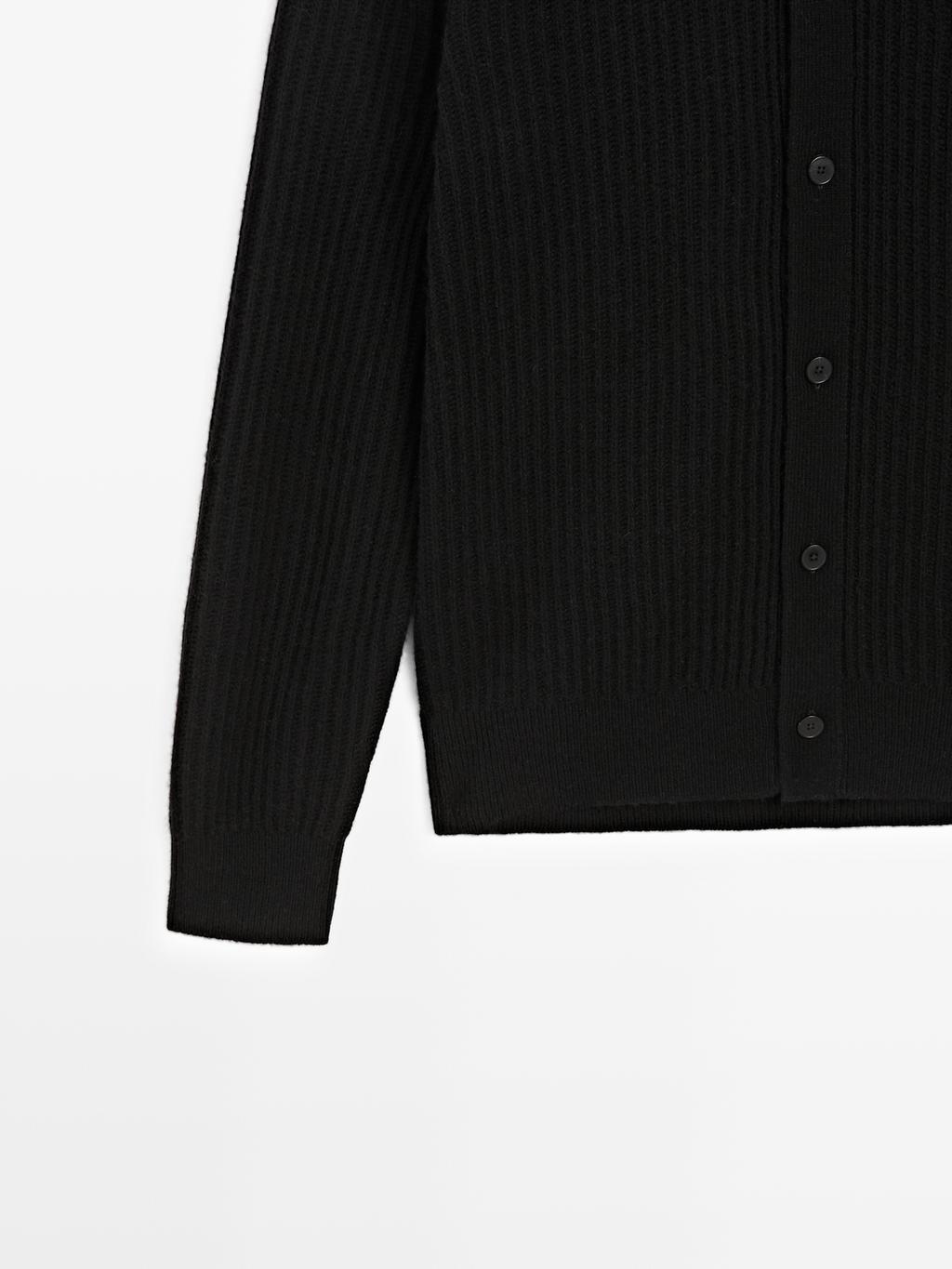 Knit wool blend cardigan with high neck