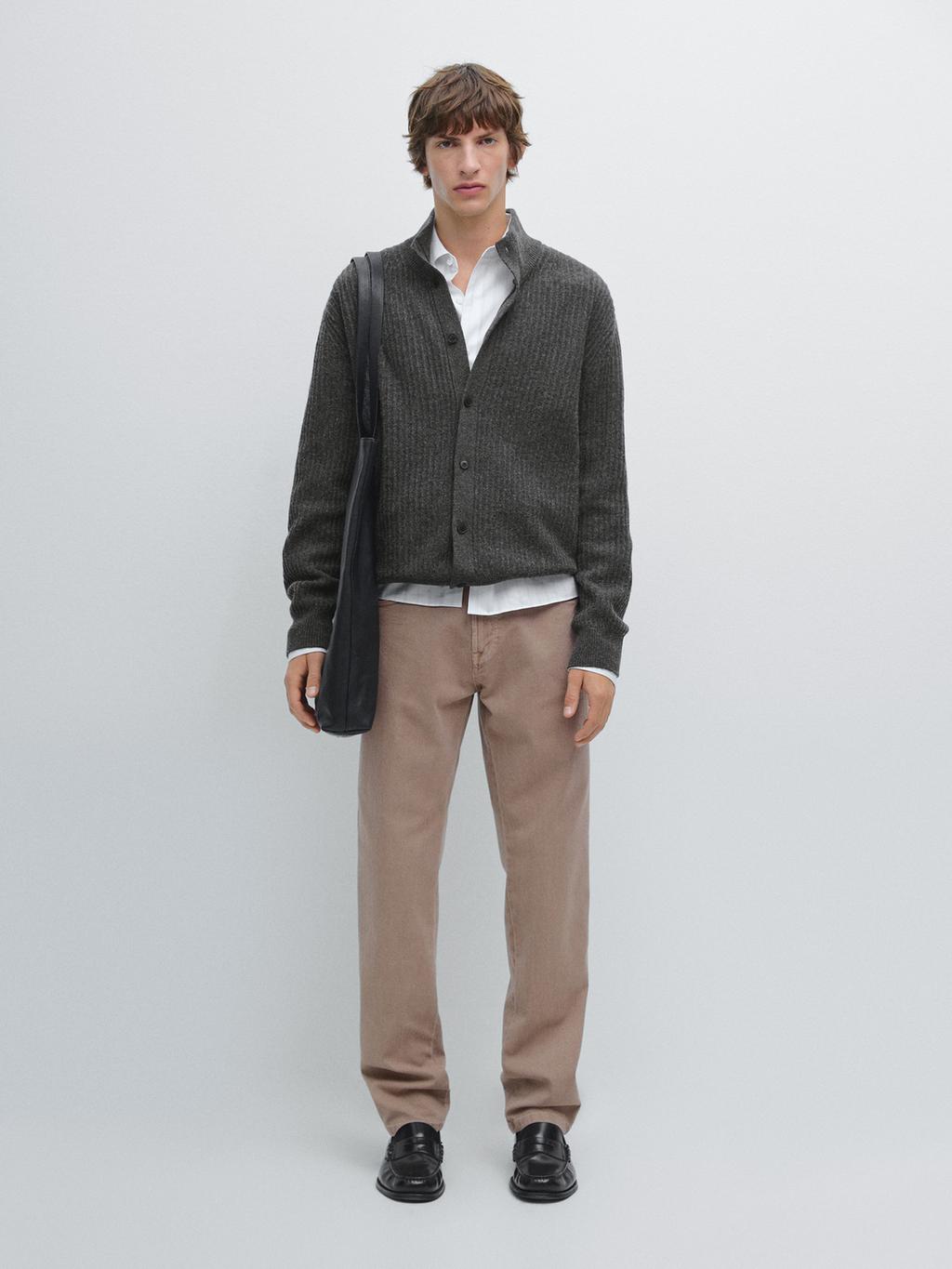 Knit wool blend cardigan with high neck