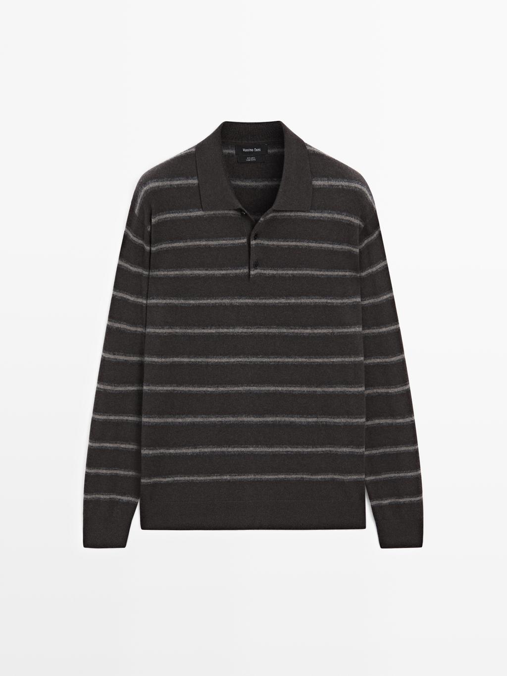 Striped knit polo sweater