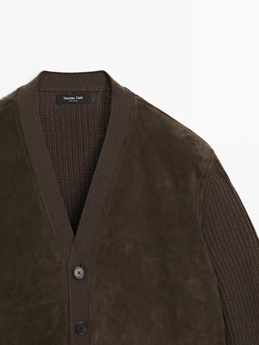 Wool and leather blend knit cardigan