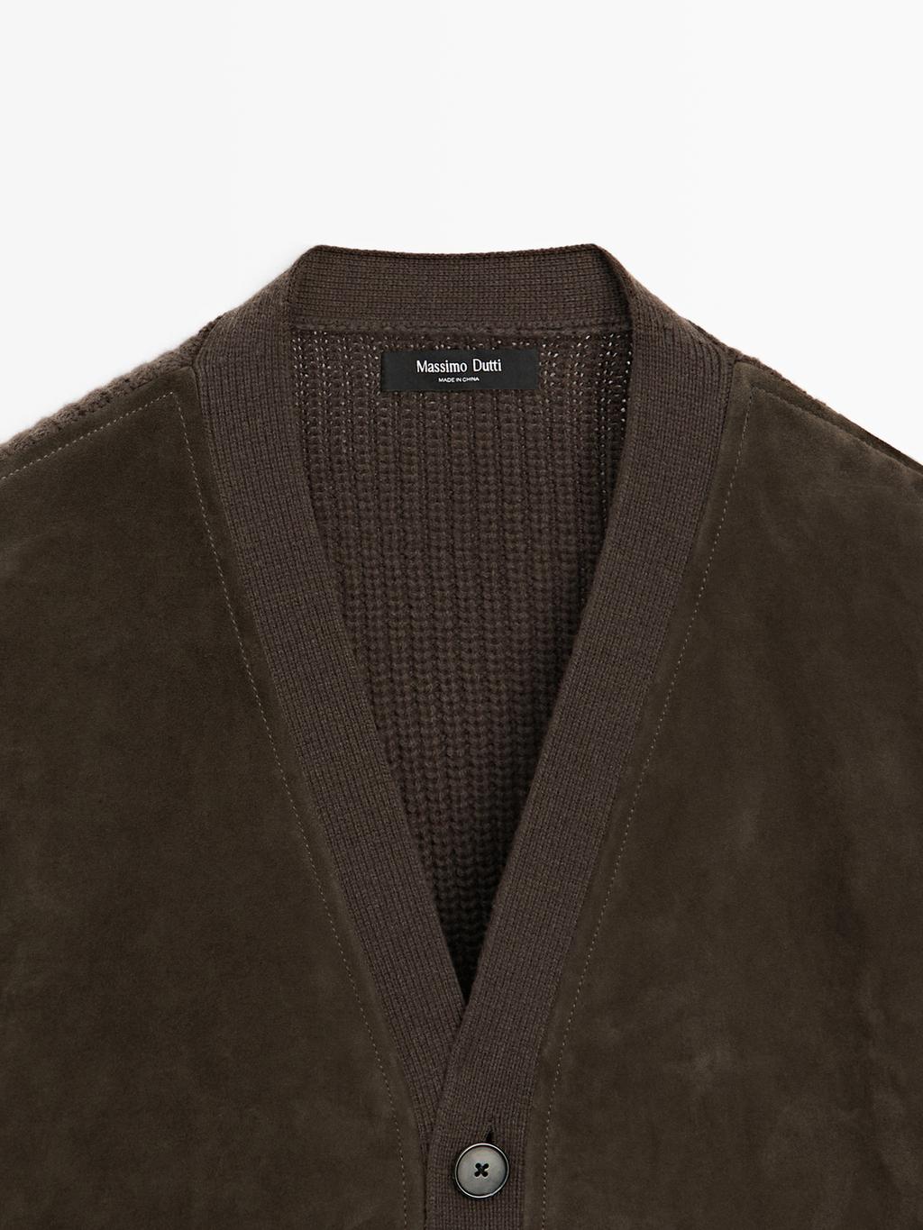 Wool and leather blend knit cardigan