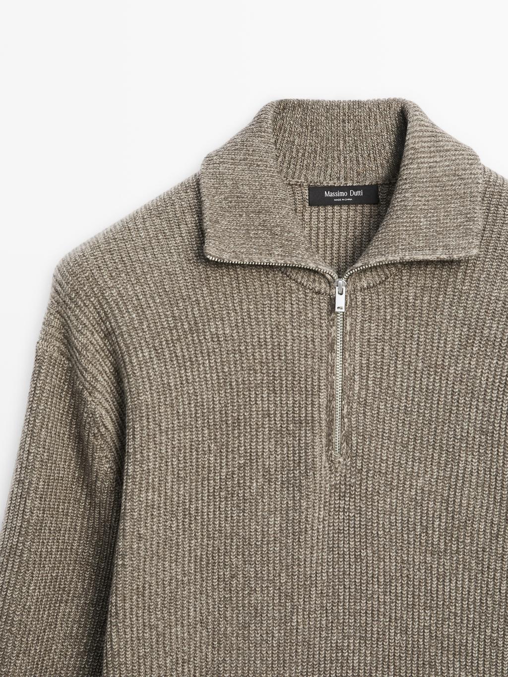 Mock neck knit sweater with zip