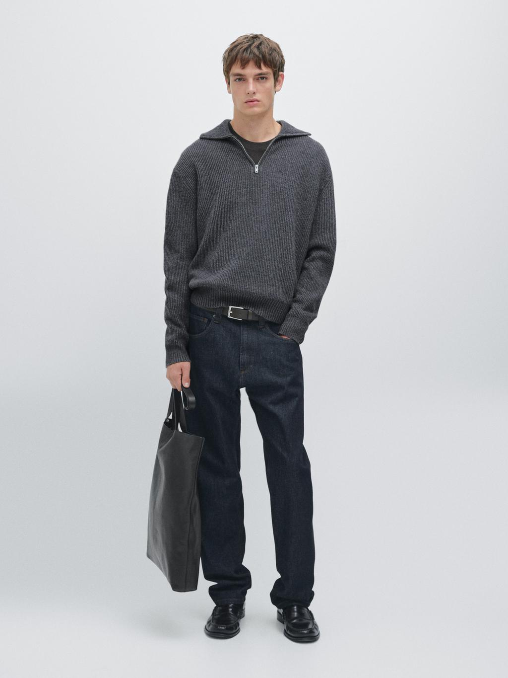 Mock neck knit sweater with zip