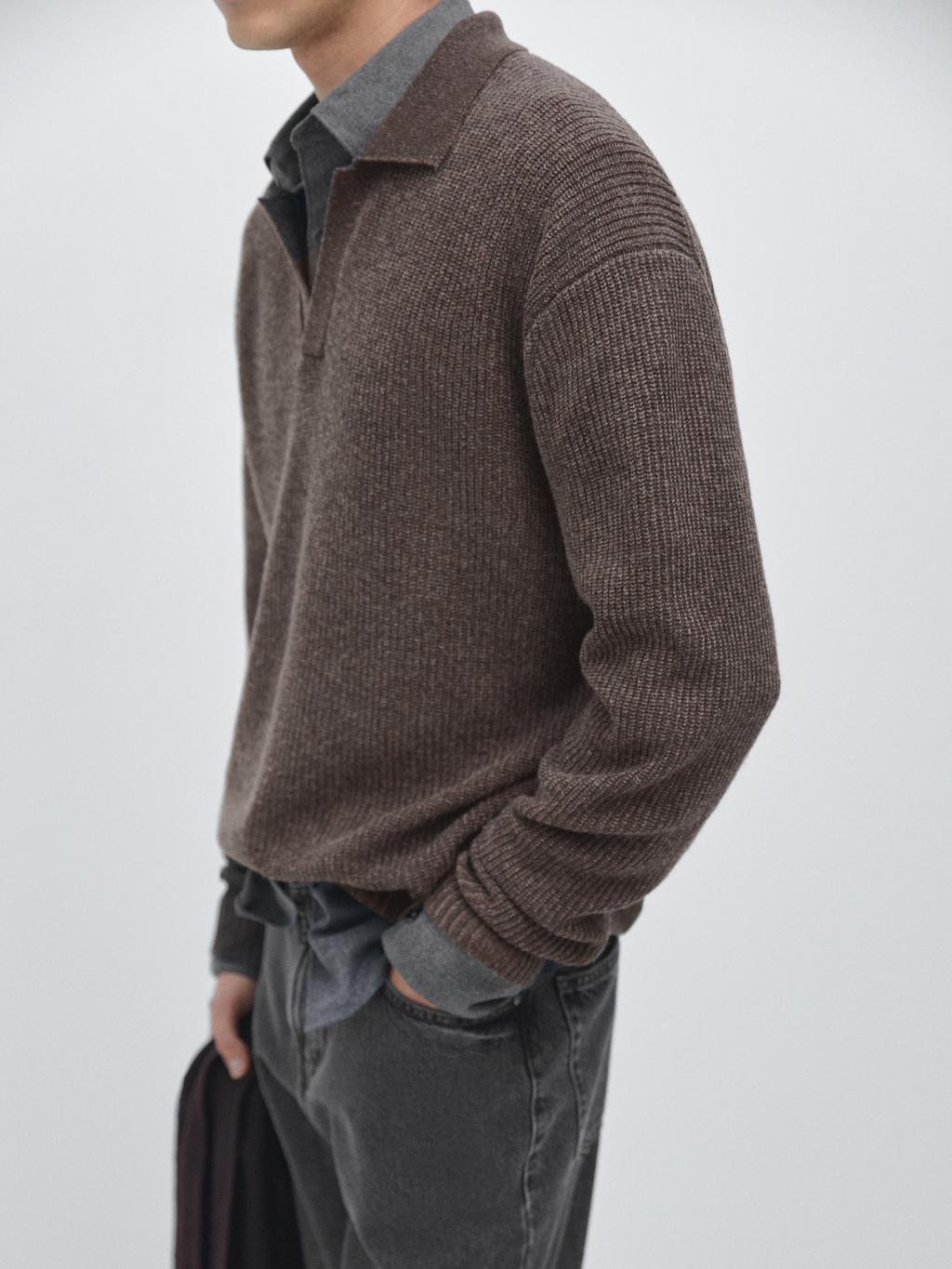 V-neck knit polo sweater