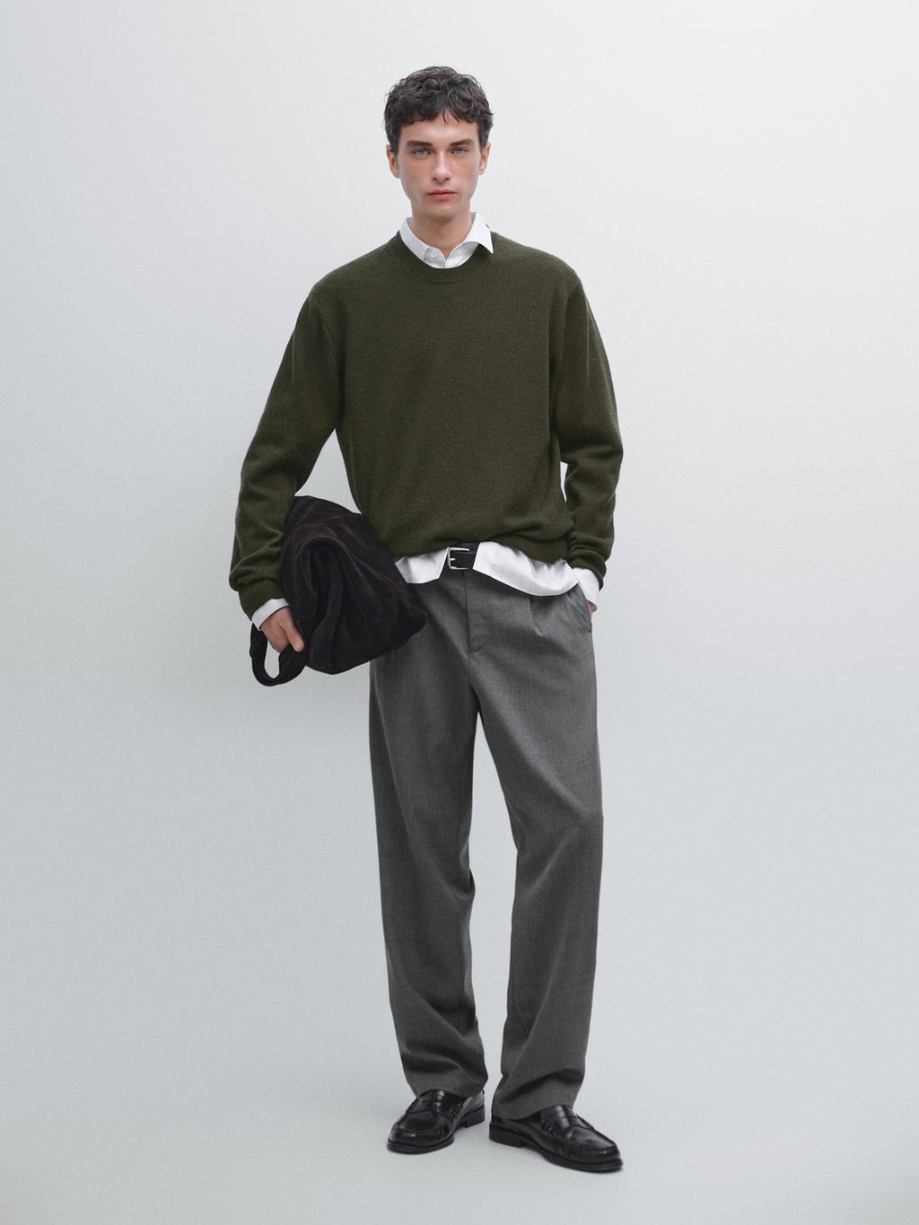 Wool blend crew neck knit sweater