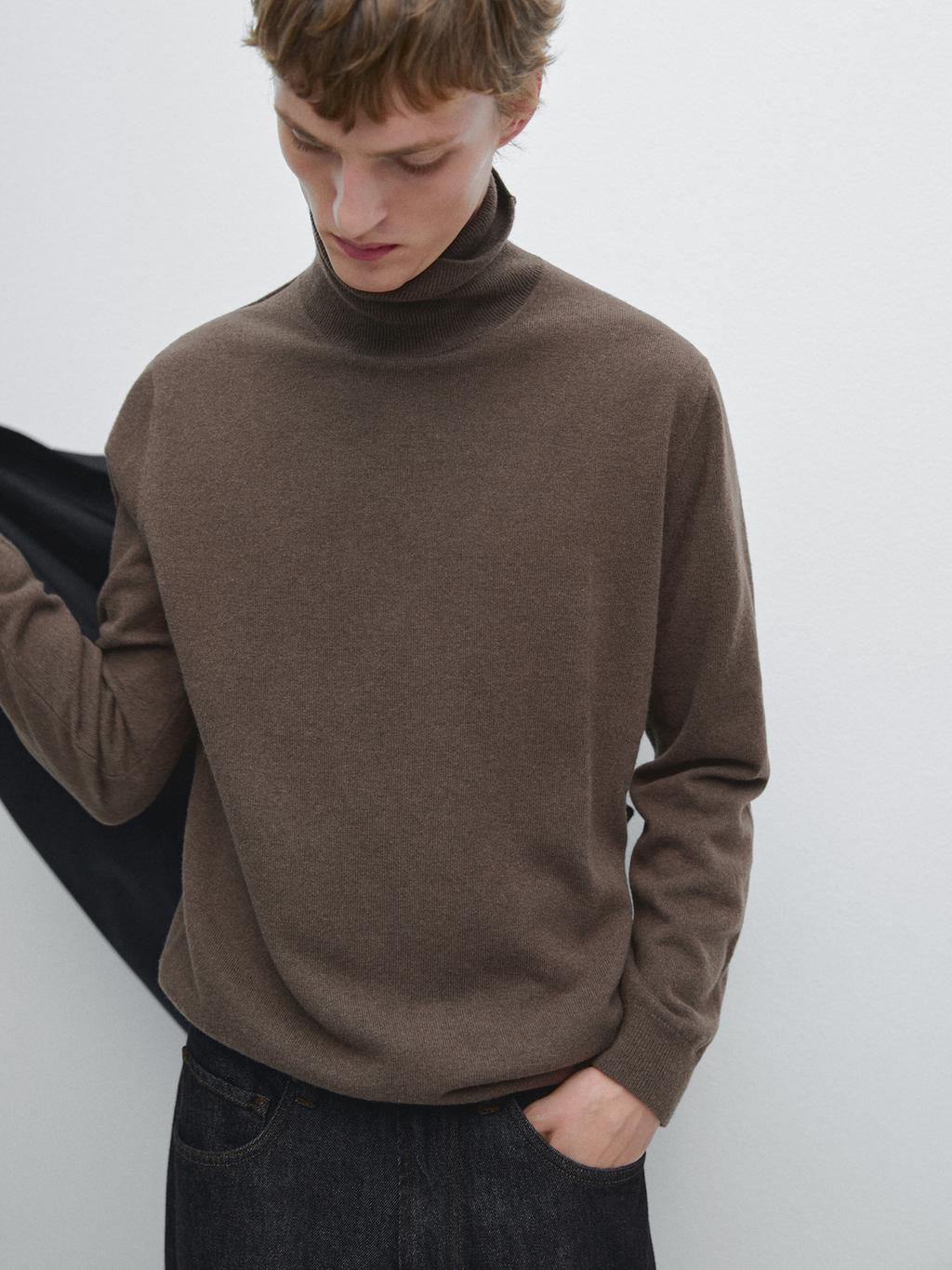 Wool blend knit sweater with high neck