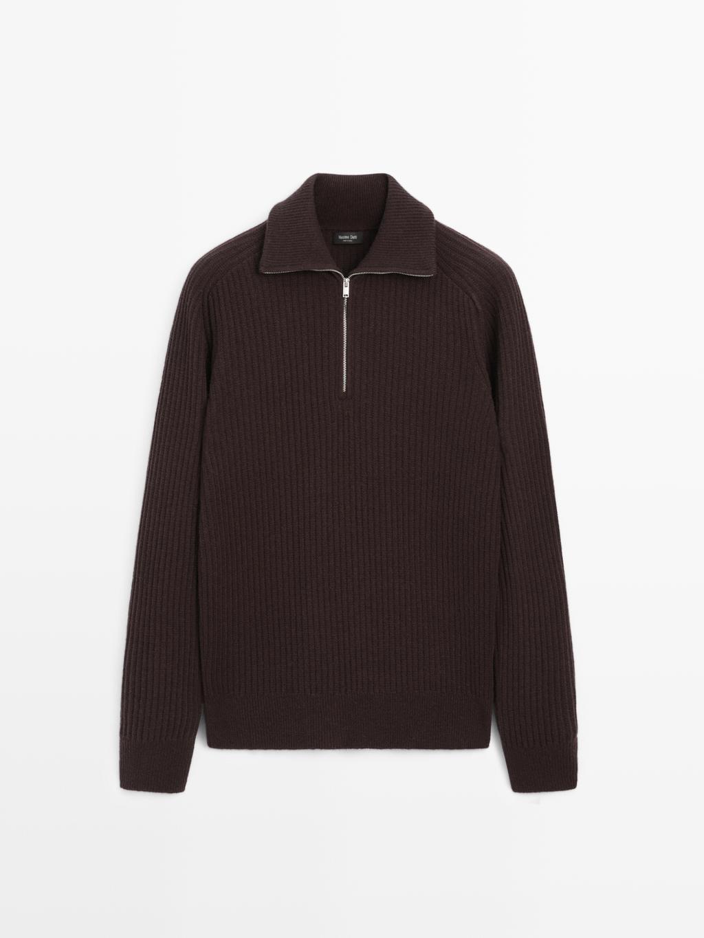 Wool blend high neck quarter-zip sweater