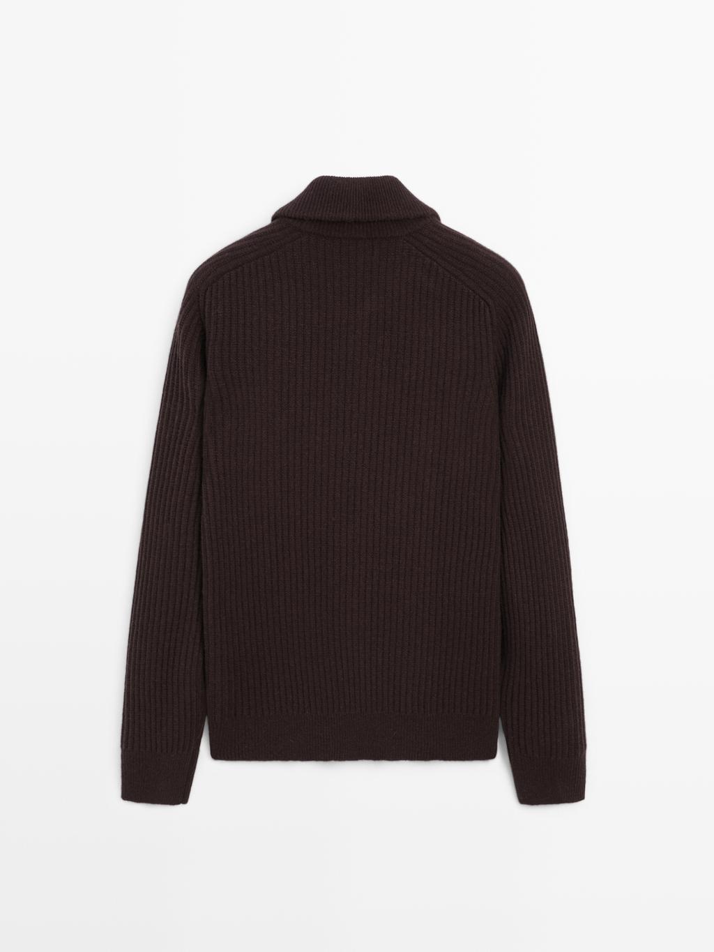 Wool blend high neck quarter-zip sweater