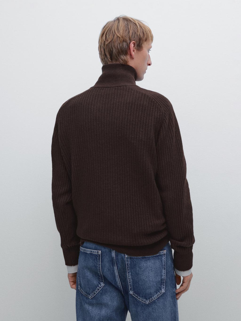 Wool blend high neck quarter-zip sweater