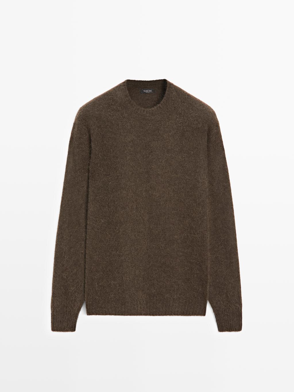 Knit alpaca blend crew neck sweater