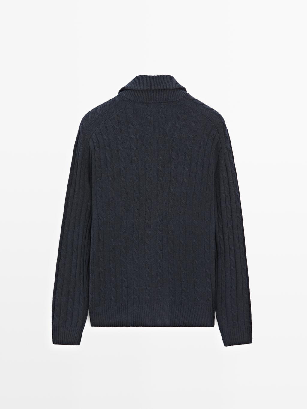 100% wool cable-knit zip-up cardigan