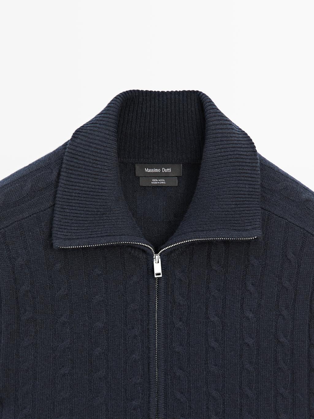 100% wool cable-knit zip-up cardigan
