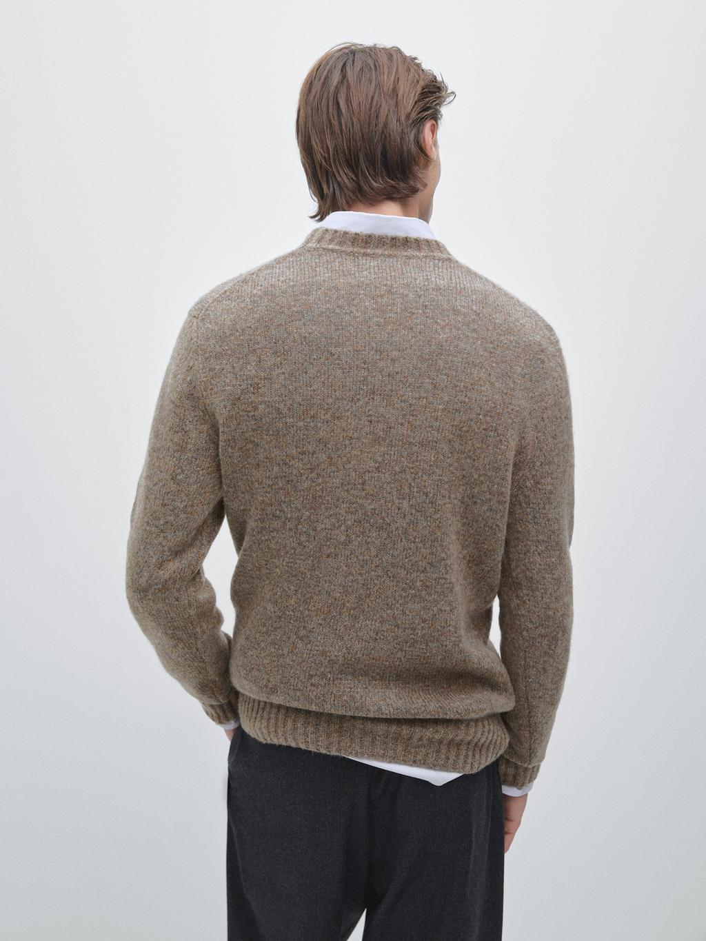 Wool blend crew neck knit sweater