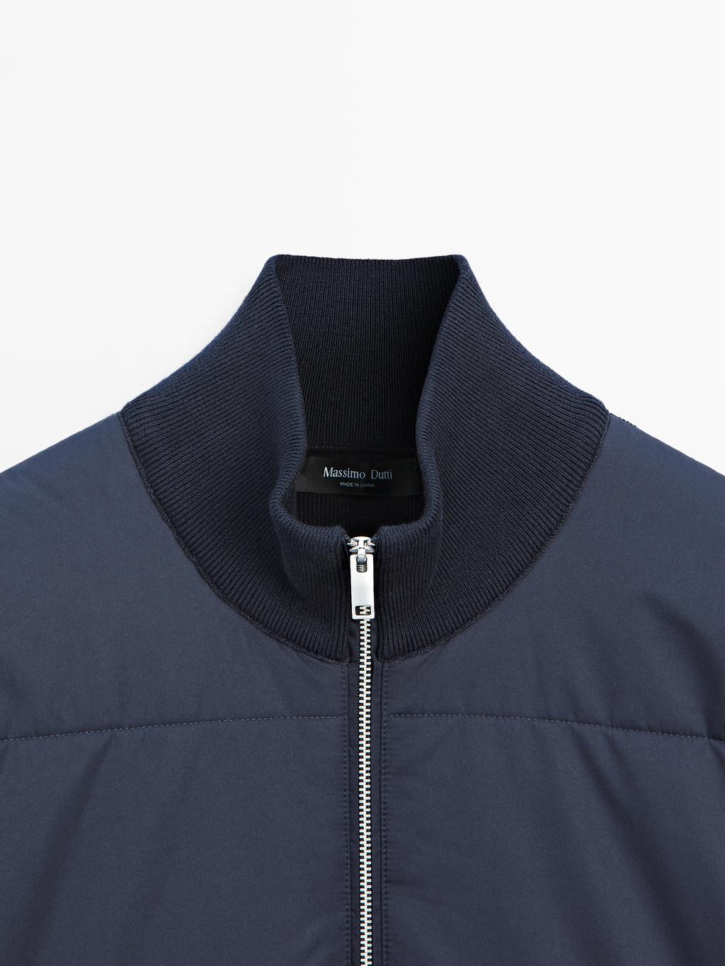 Contrast knit puffer jacket