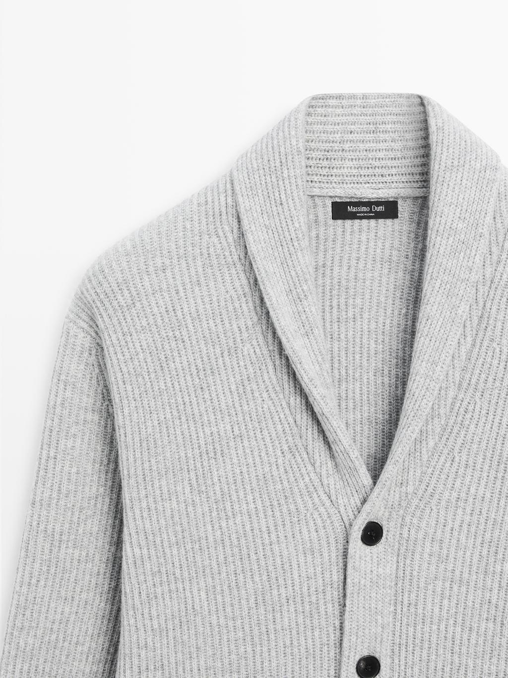 Knit wool blend cardigan with collar