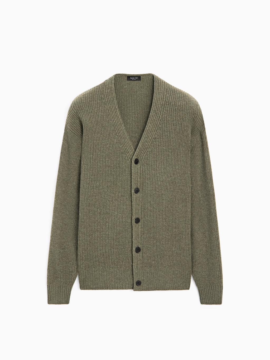 Wool blend V-neck knit cardigan