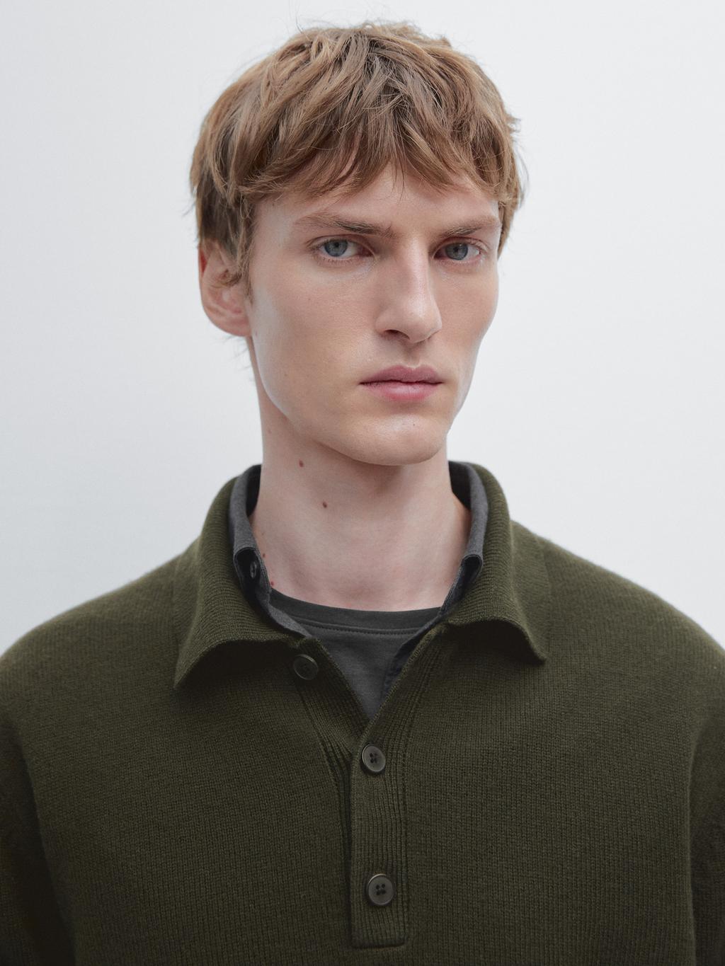 100% wool knit polo sweater