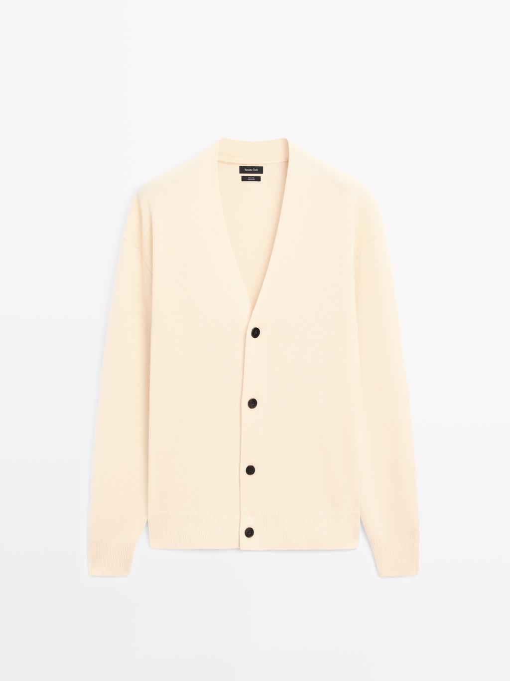 100% wool V-neck knit cardigan