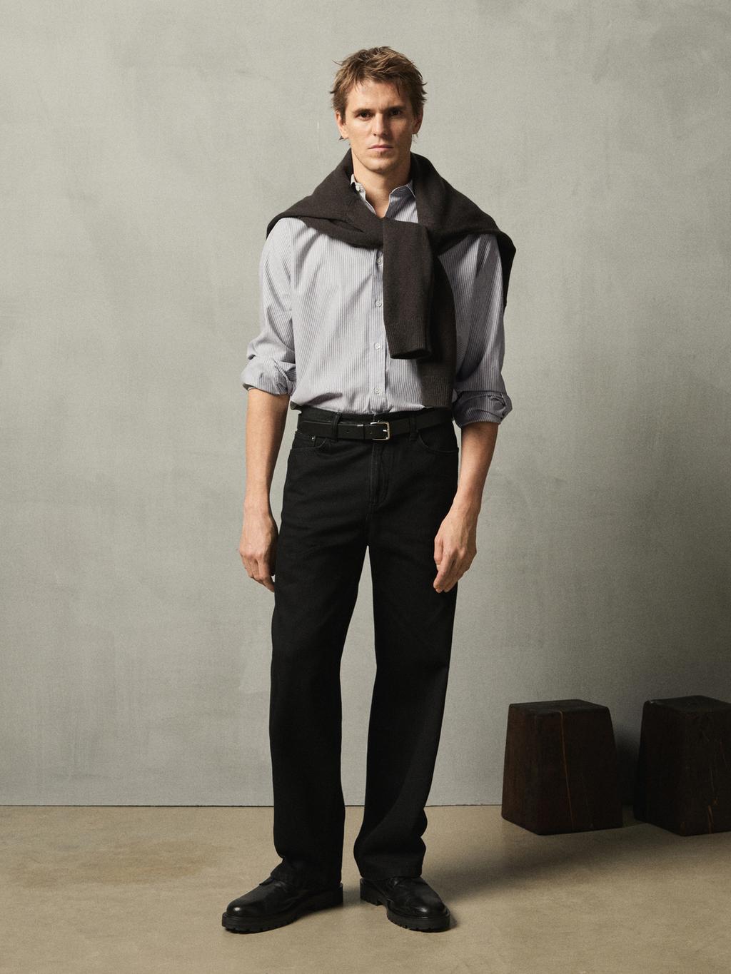 Regular fit melange striped shirt